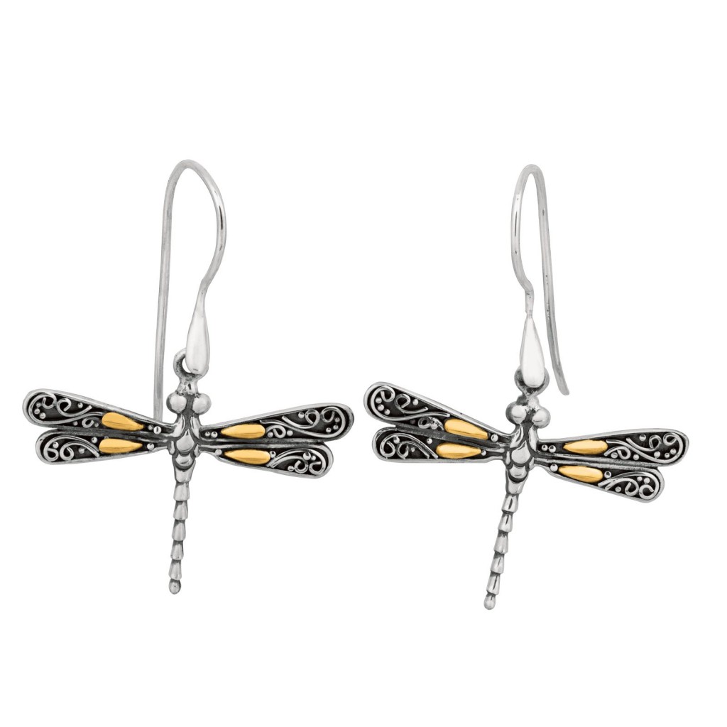 18K Yellow Gold & Sterling Silver Dragonfly Drop Earrings - Charles ...