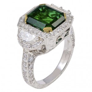 Emerald and Diamond Platinum Ring