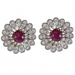 Cabochon-Ruby-Diamond-Gold-Floral-Button-Earrings