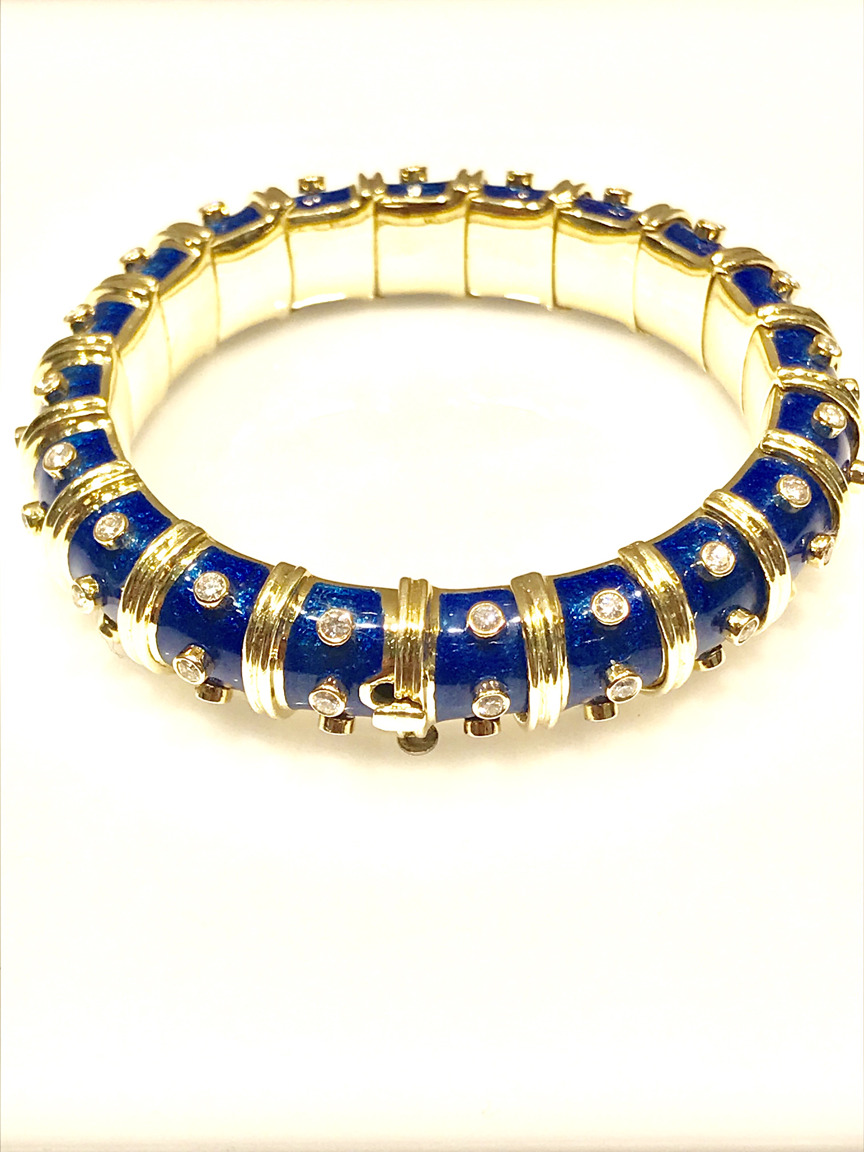 Tiffany & Co. Schlumberger Blue Enamel and Bezel Set Diamond Bangle ...