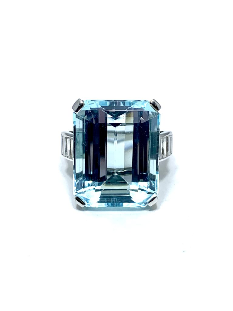 Aquamarine cocktail ring emerald cut discount