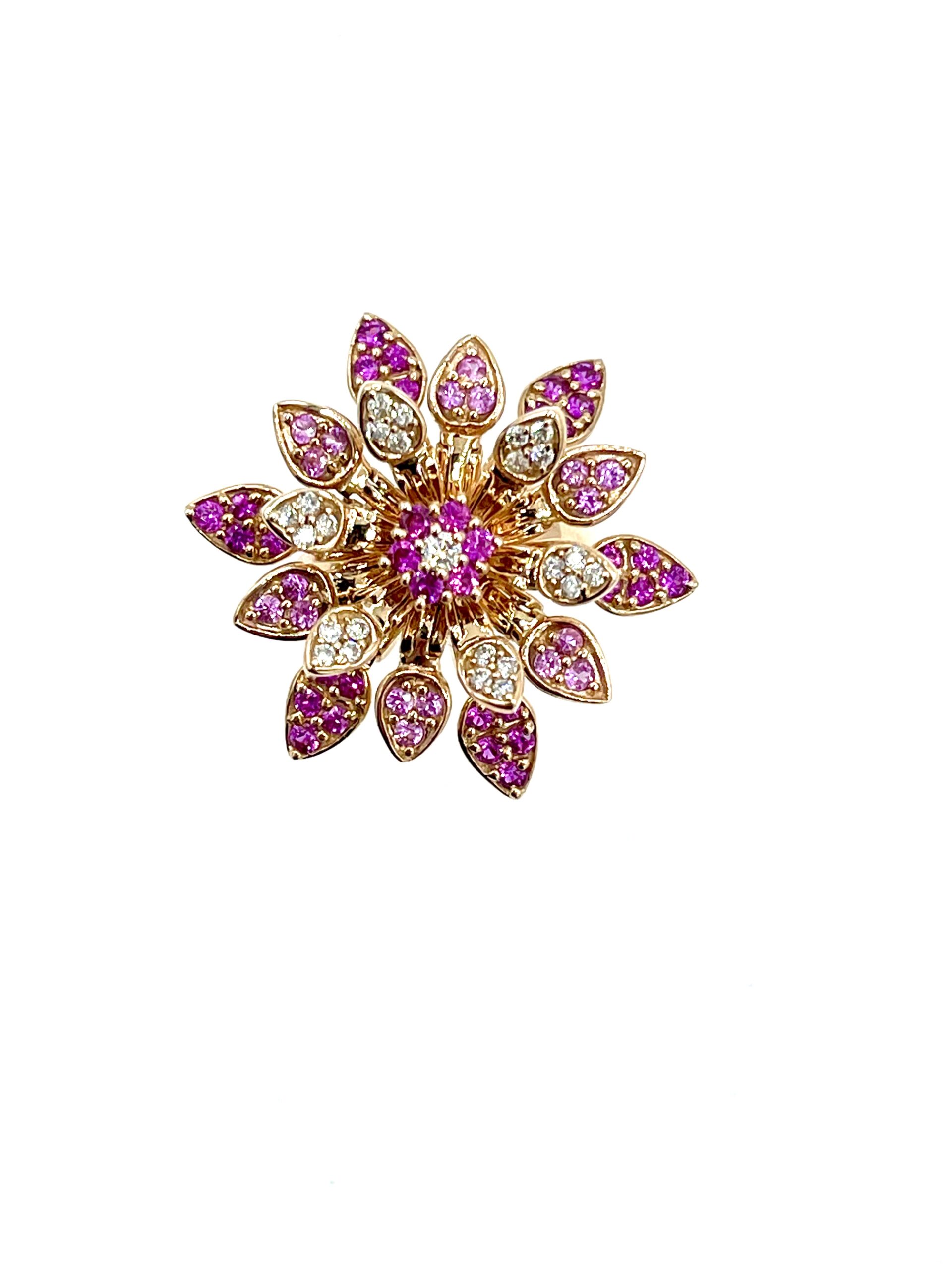 Effy Pink Sapphire and Diamond Blossoming Flower Rose Gold Cocktail Ring
