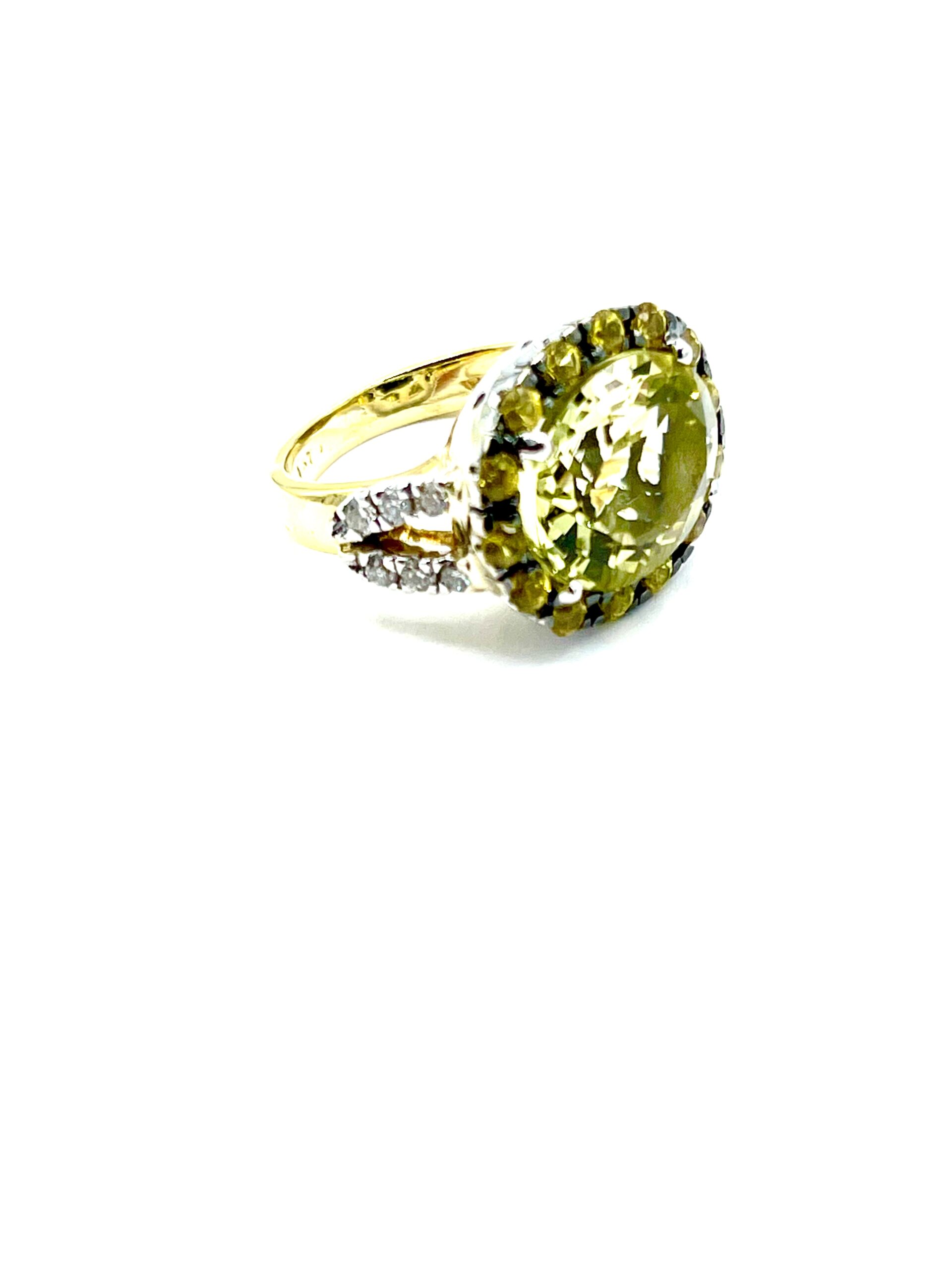 3.79 Carat Lemon Quartz with Yellow Sapphire and Diamond Cocktail Ring