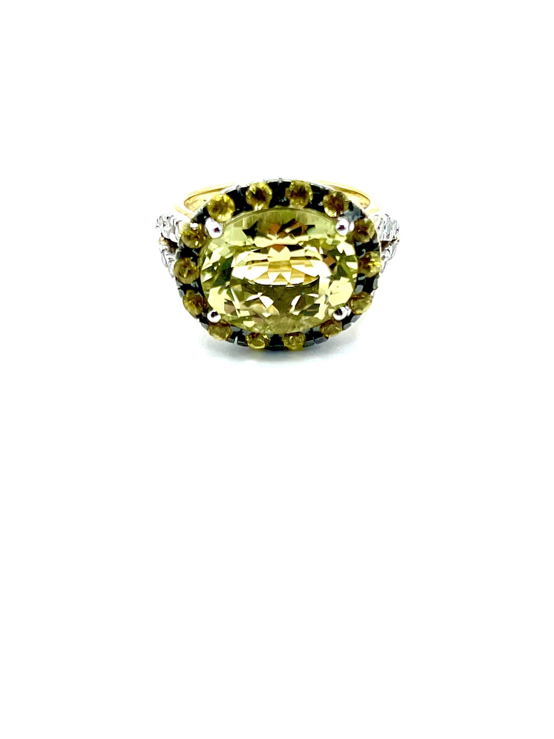 3.79 Carat Lemon Quartz with Yellow Sapphire and Diamond Cocktail Ring