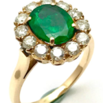 Vintage Engagement Ring, Emerald Diamond Rose Gold Ring