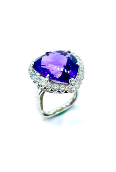 12.88 CARAT HEART SHAPE AMETHYST AND DIAMOND RING