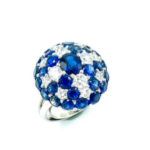 7.06CTS NATURAL BLUE SAPPHIRE AND DIAMOND STAR PLATINUM COCKTAIL RING