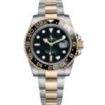 ROLEX 18 KARAT AND STAINLESS STEEL GMT MASTER II WITH BLACK CERAMIC BEZEL