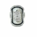 DIAMOND MOTHER OF PEARL AND ONYX 18K WHITE GOLD COCKTAIL RING