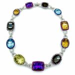 LARGE QUARTZ WITH SAPPHIRE AND DIAMOND 18 KARAT WHITE GOLD LINK NECKLACE