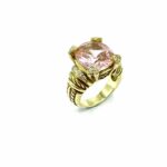 JUDITH RIPKA 6.89 CARAT PINK QUARTZ AND DIAMOND YELLOW GOLD COCKTAIL RING