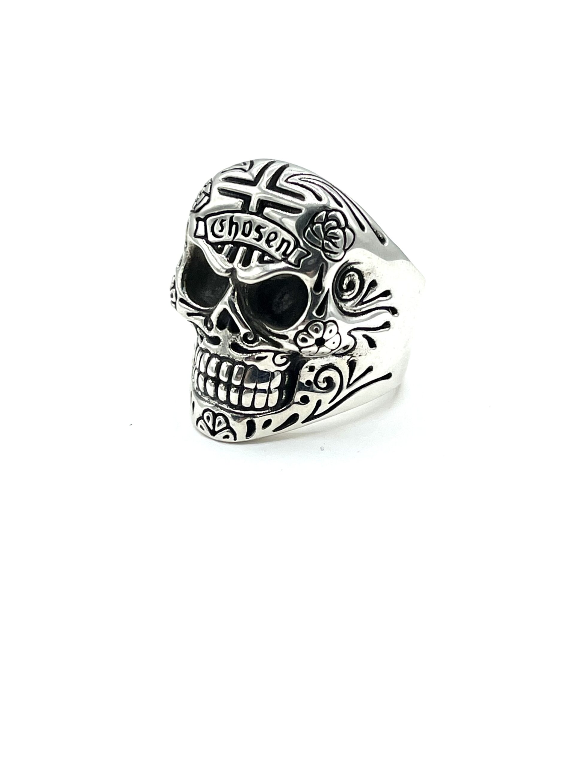 King Baby Sterling Silver Carved Skull