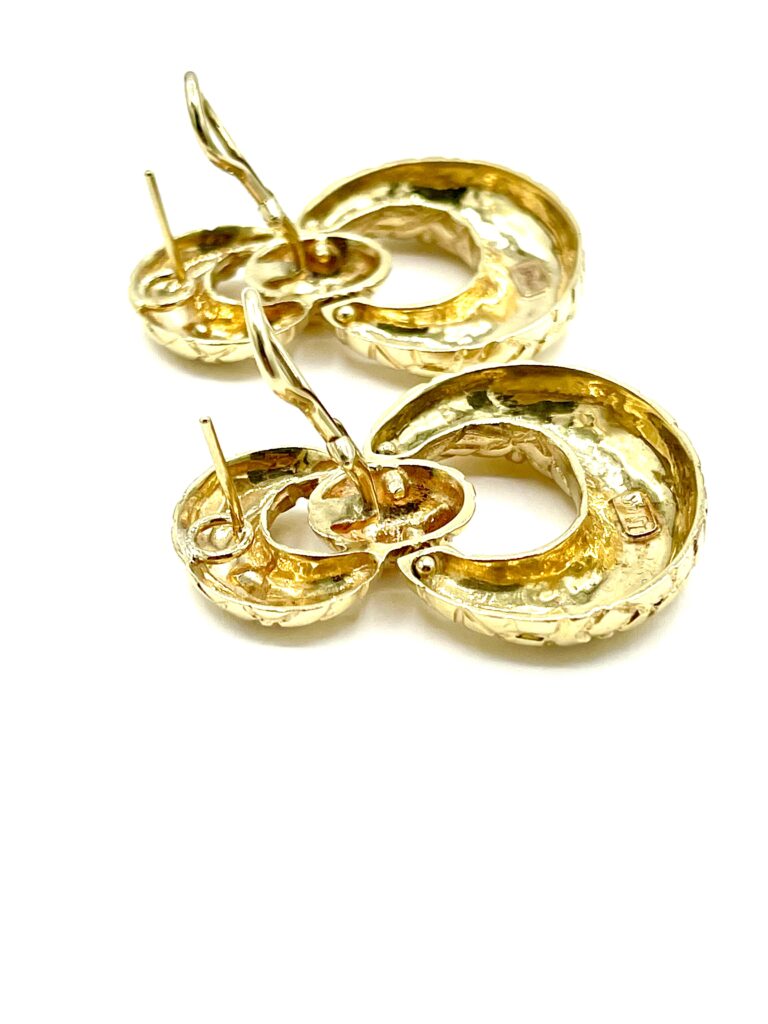 14K Yellow Textured Gold Door Knocker Style Earrings