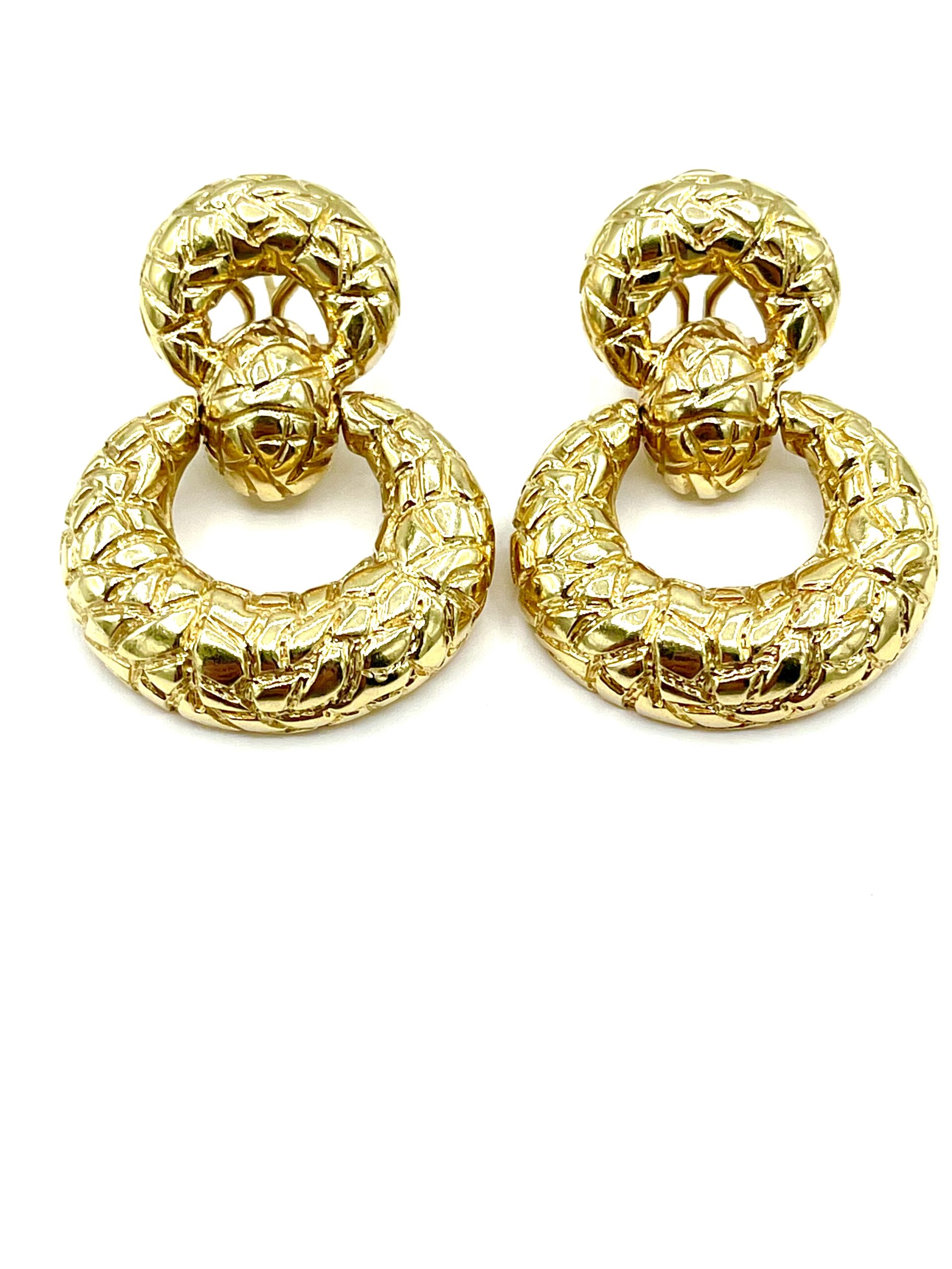 Gold Textured Clip-On Hoop Earrings - Retro Vintage Door Knocker Style For Non-Pierced Ears