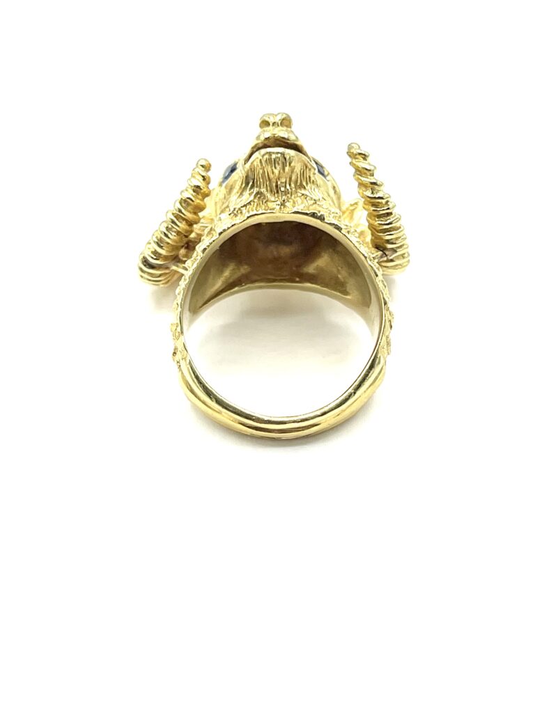 18K Yellow Gold Rams Head Ring with 0.14 Carats in Diamonds
