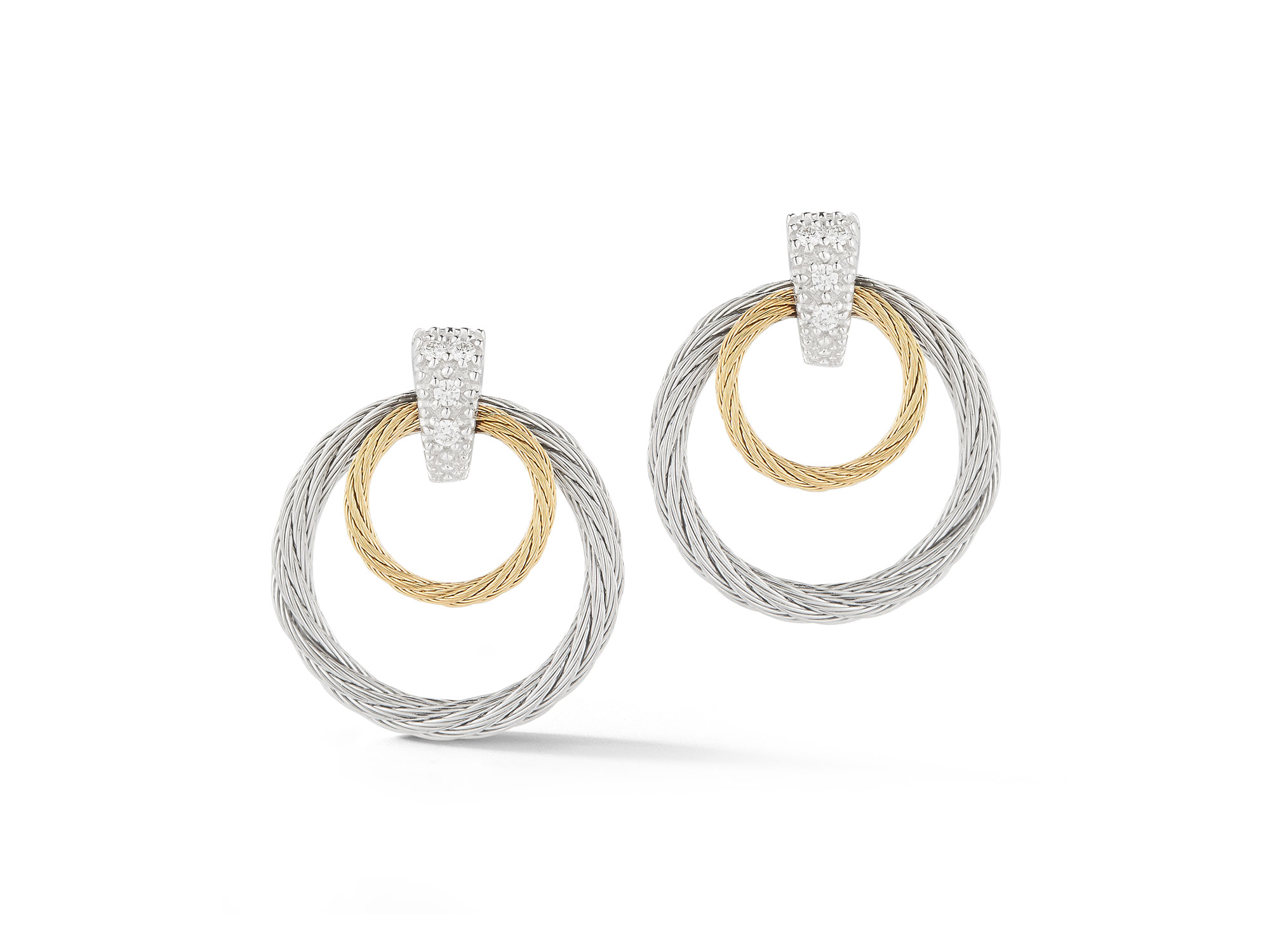 ALOR Yellow & Grey Cable Droplet Stud Earrings with 18kt White Gold &  Diamonds