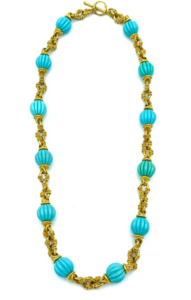 ribbed turquoise and 18-karat yellow matte gold necklace