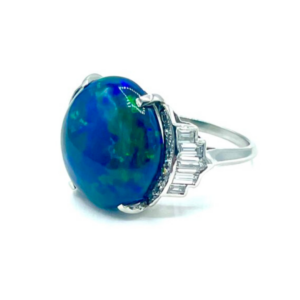 BLACK OPAL AND DIAMOND PLATINUM COCKTAIL RING