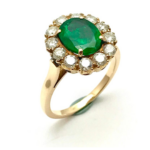 NATURAL OVAL EMERALD AND DIAMOND ROSE GOLD RING