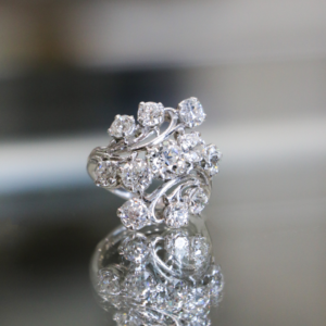 European Cut Diamond Cluster Cocktail Ring